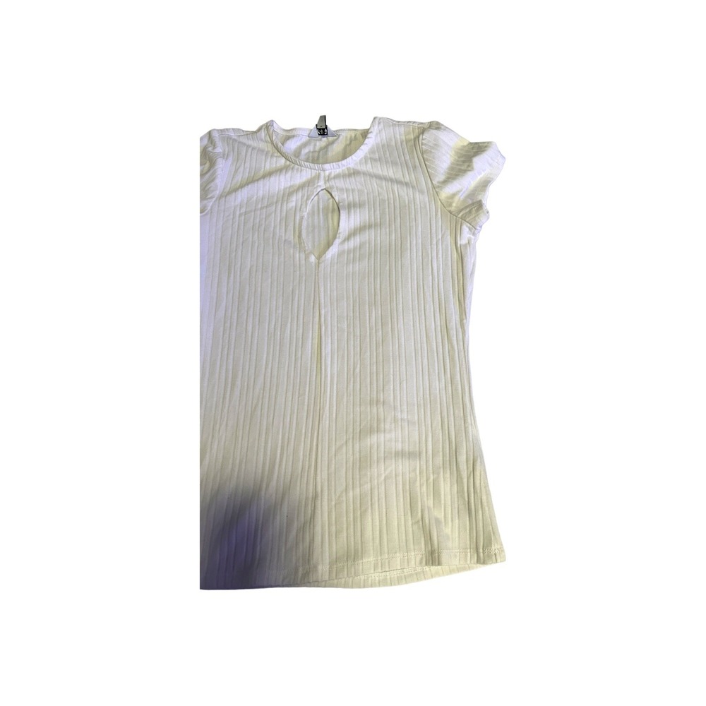 GBG Los Angeles Ribbed Keyhole Crewneck Short Sleeve Top Cream Ivory NWT Small - Picture 3 of 8